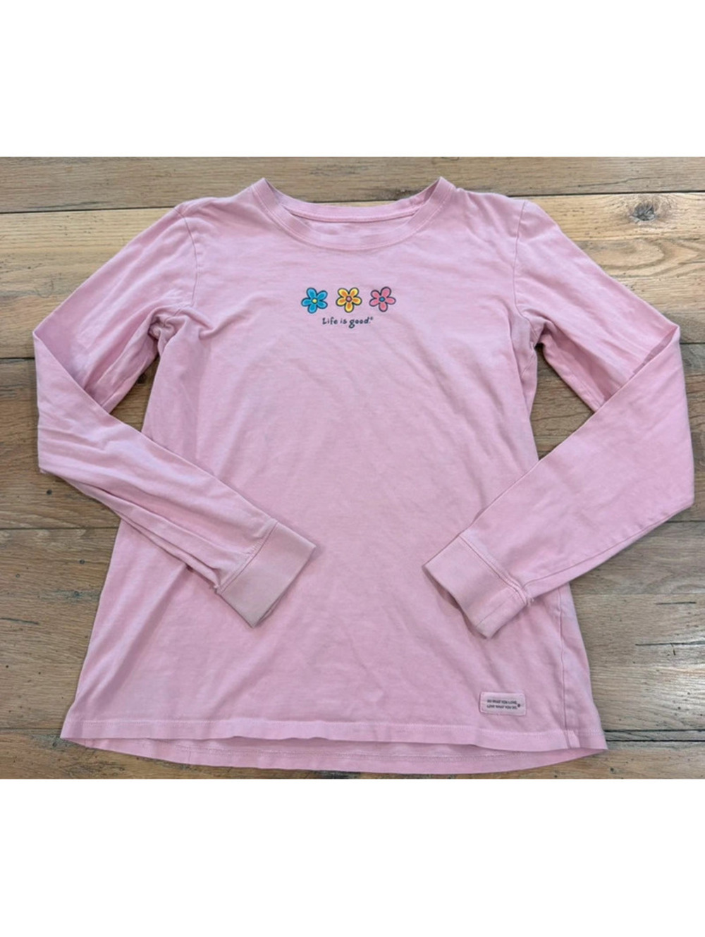 Pink long-sleeve cotton tee from Life is Good size med